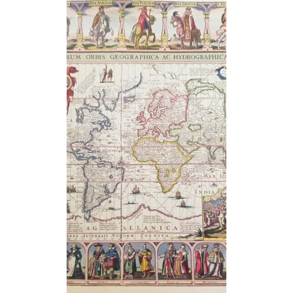 World Map by Jansson 1632 Mid Century Repro Donald Art Co 11"x14"Paper On Board - Picture 4 of 6